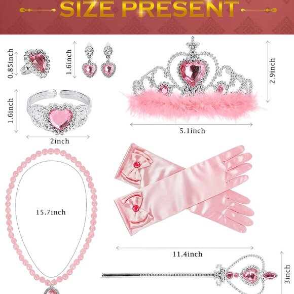 Princess Dress Up Accessories Princess Gloves, 7pcs Dress Up Set for Toddler Gir - Picture 2 of 7